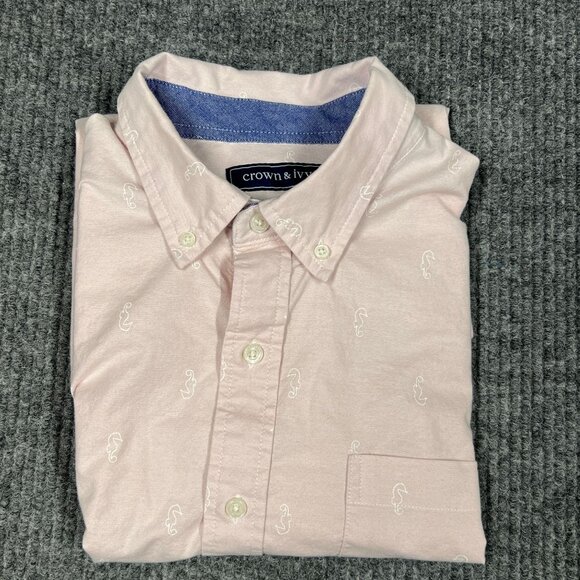 Crown & Ivy Shirt Men LG Pink Seahorse Classic Fit Authentic Southern Shirting - Picture 6 of 14